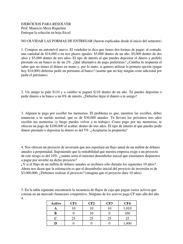 Ejercicios de Finanzas y Decisiones de Inversión | PDF | Interés ...