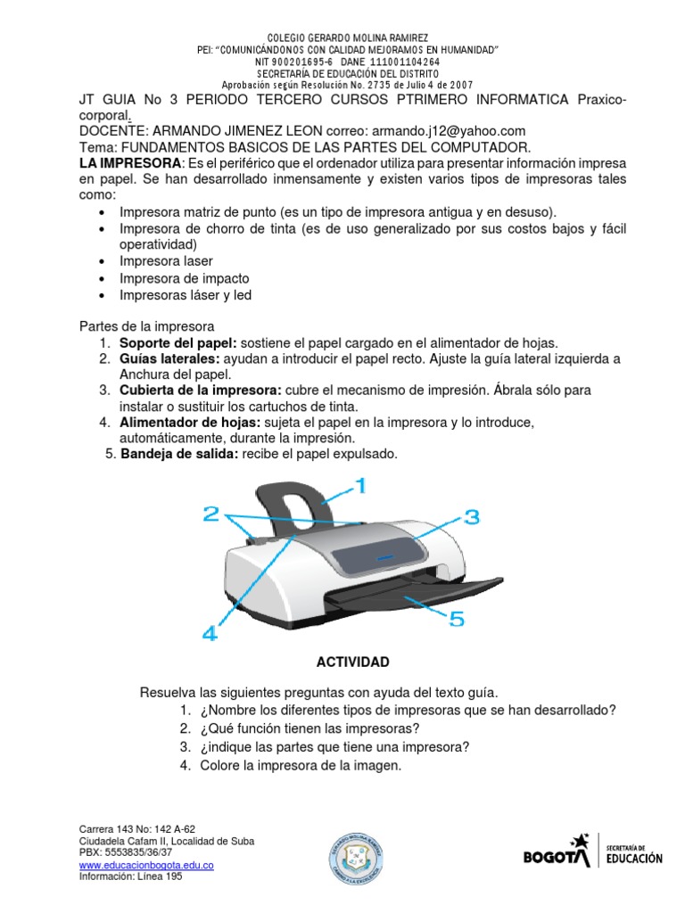 JT Guia 3 Periodo 3 Informatica Grado Primero | PDF | Impresora ...