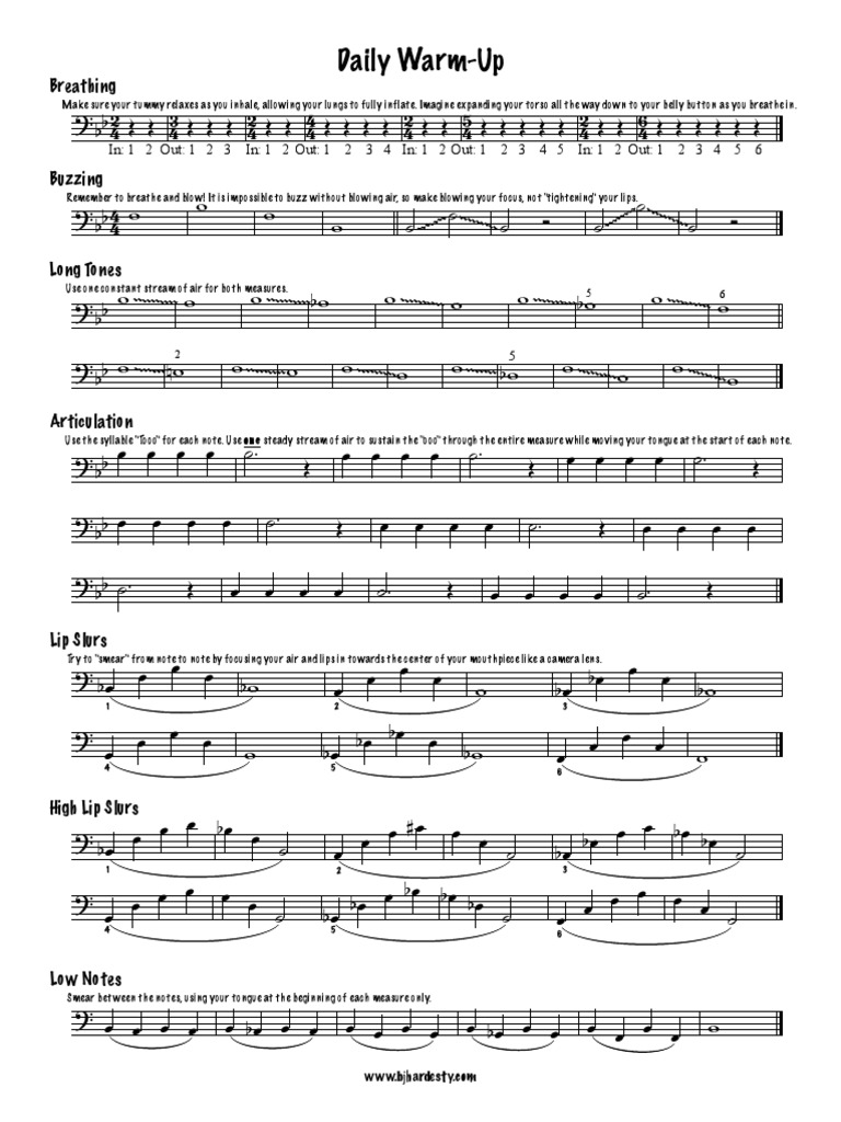 Beginner Trombone Warm Up PDF Breathing Respiration