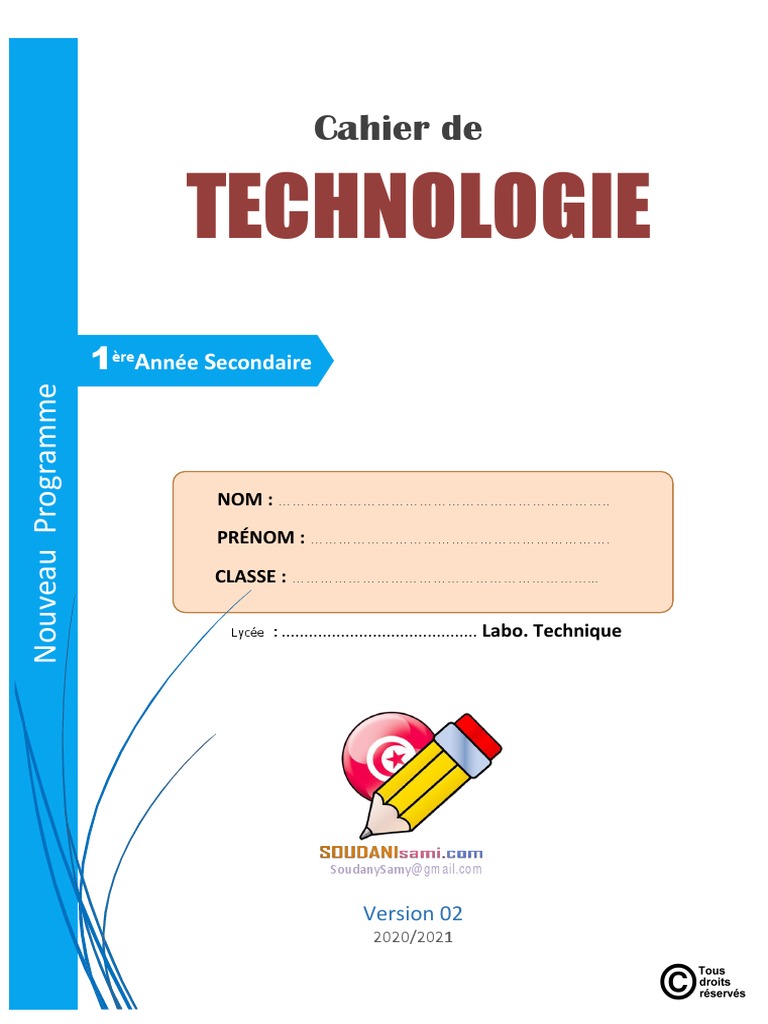 Page De Garde Pour Cahier De Technologie à Completer Cahier de Cours 2020 2021 (Soudani Sami) | PDF | Usinage | Dessin technique