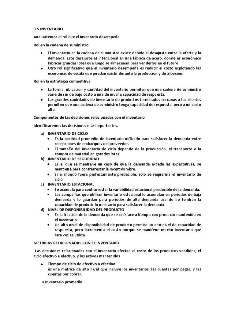 Rol del Inventario en la Cadena de Suministro | PDF | Inventario ...