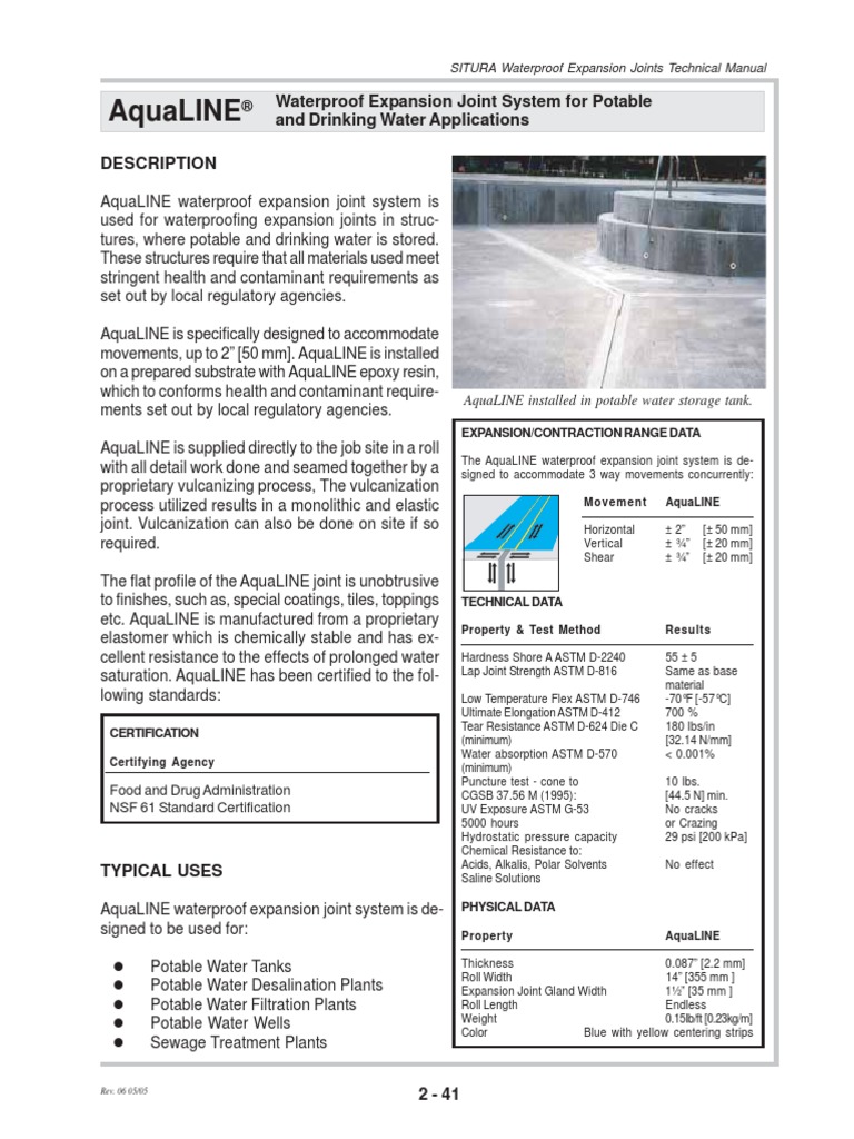 AquaLINE Waterproof Expansion Joint Data Sheet PDF Epoxy Water