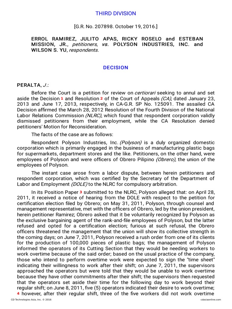 Labor Dispute: Valid Dismissal Case | PDF | Strike Action | Overtime