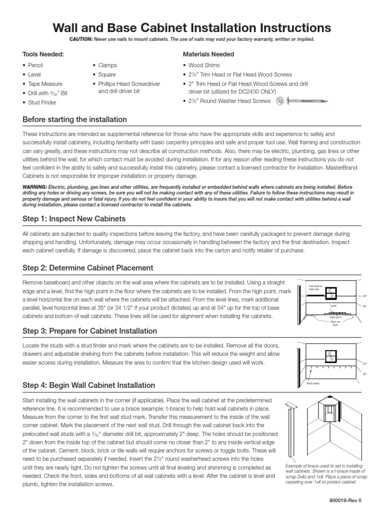 Wall and Base Installation Instructions Before Starting The