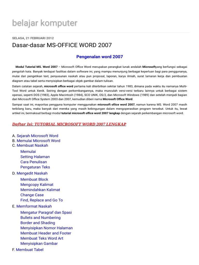Tutorial Lengkap MS Word 2007 | PDF | Seni