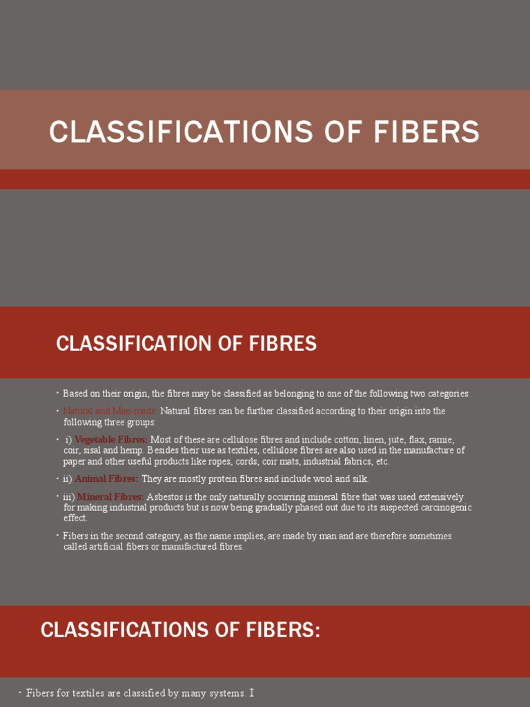 Fiber Classifications: Natural vs. Man-made | PDF | Fibers | Synthetic ...