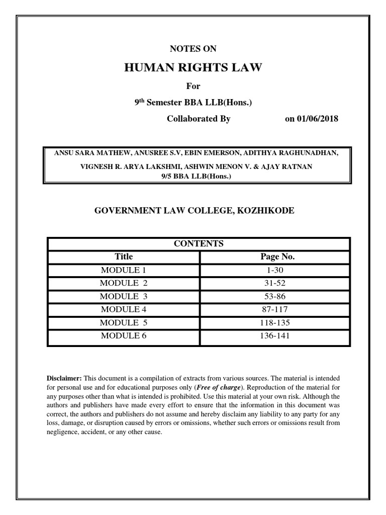 Human Rights Law Notes for BBA LLB | PDF | International Law | Human Rights