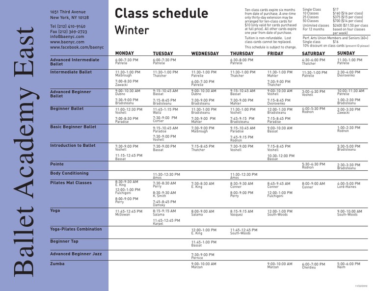 Ballet Class Schedule and Pricing | PDF | Leisure | Sports