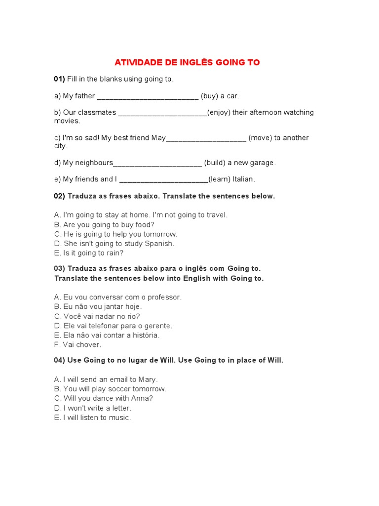Atividade de Inglês Going To | PDF