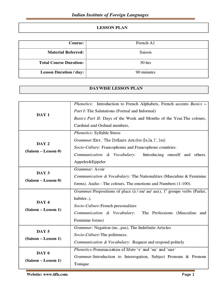 Lesson Plan: Indian Institute of Foreign Languages | PDF | Art