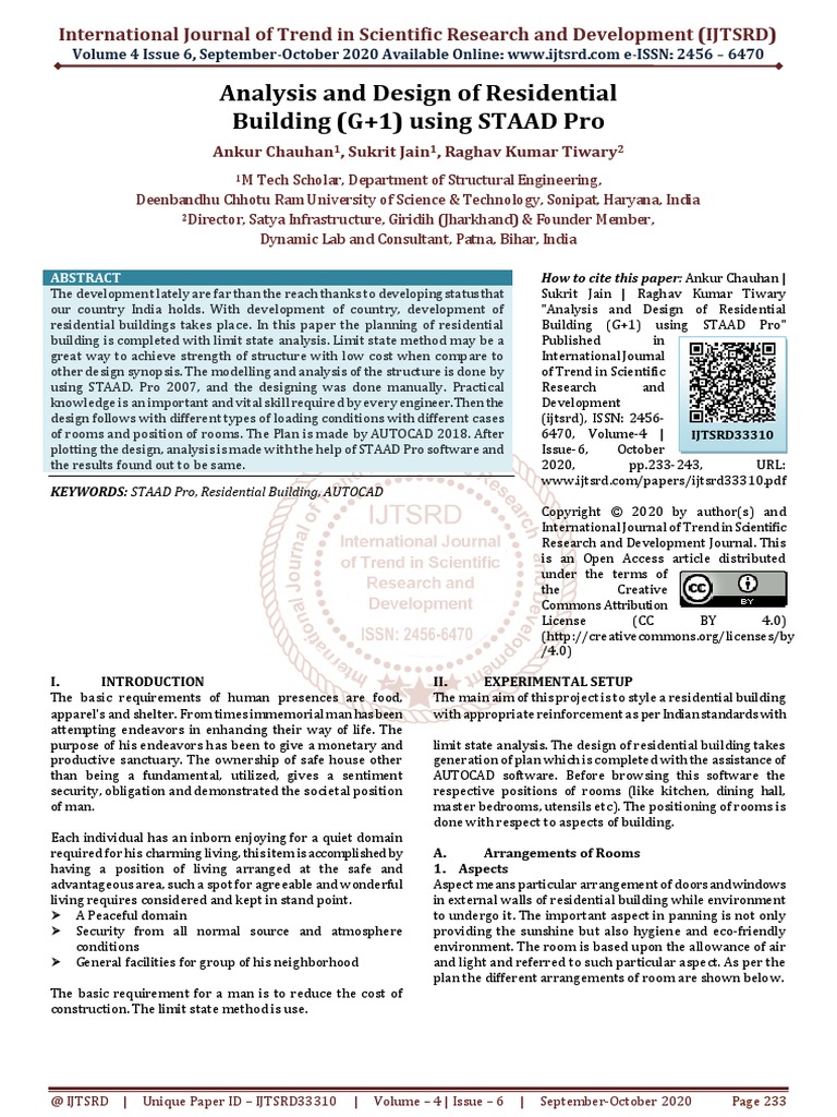 Analysis and Design of Residential Building G 1 Using STAAD Pro | PDF ...
