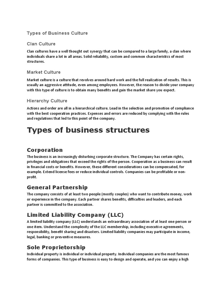 Types of Business Culture PDF