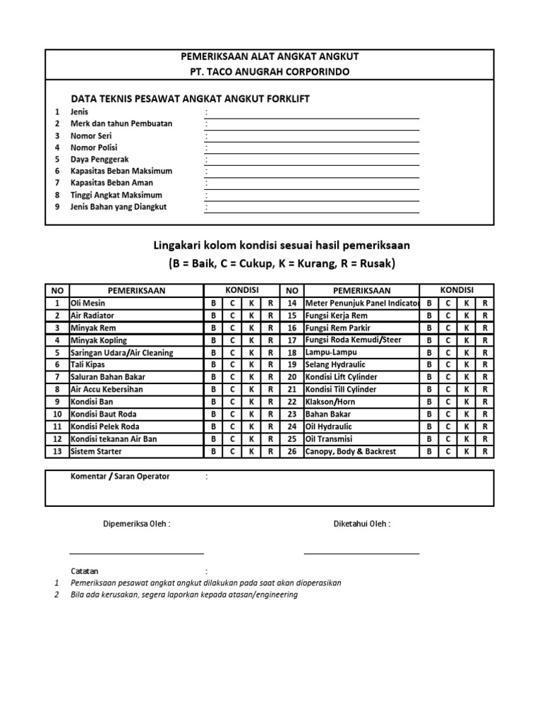 Checklist Forklift PDF