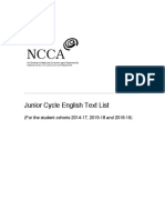 Junior Cycle English Text List: (For The Student Cohorts 2014-17, 2015-18 and 2016-19)