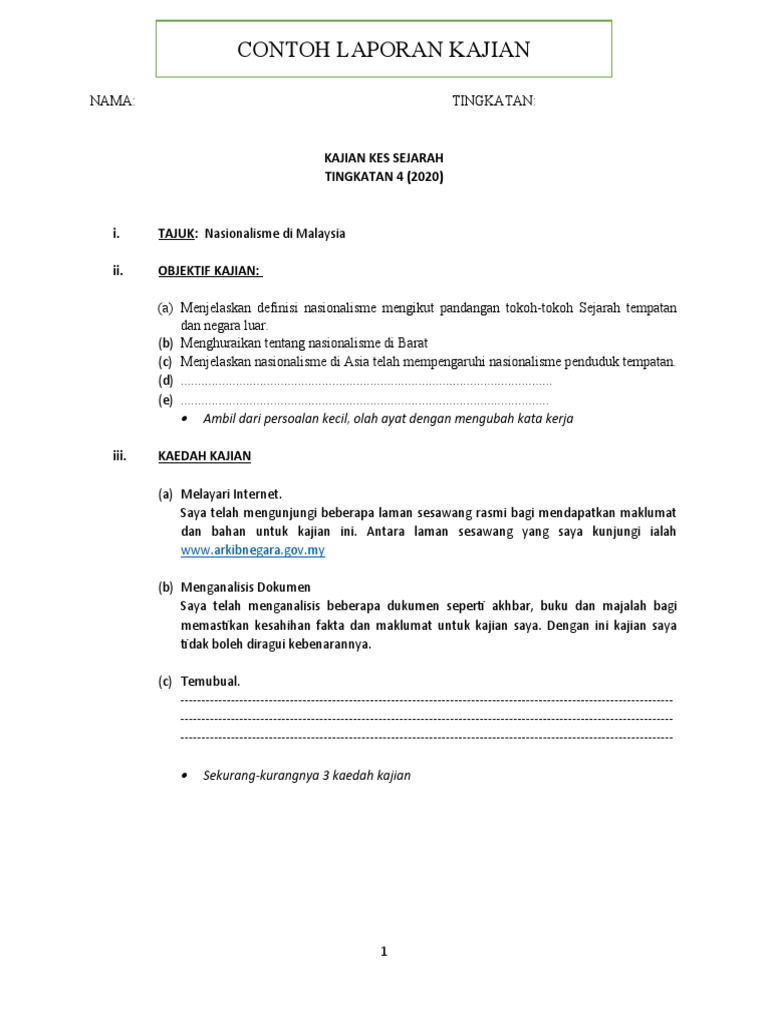 Contoh Laporan Kajian Tingkatan 4
