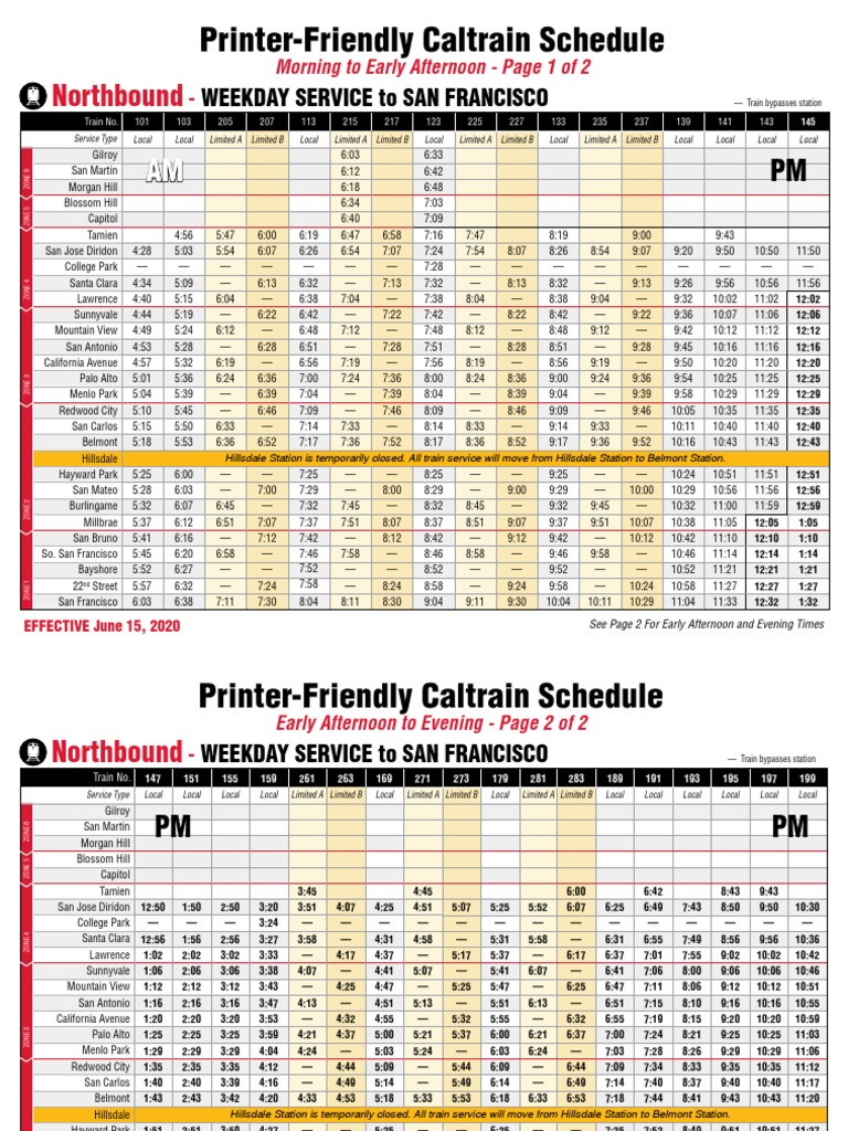 Caltrain Weekday Schedule Overview | PDF | Caltrain | San Mateo