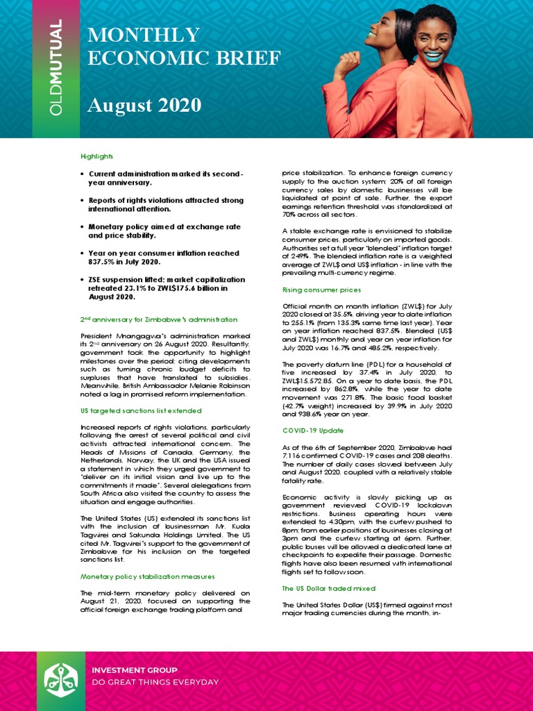 Zimbabwe Economic Brief: August 2020 | PDF | Inflation | Exchange Rate