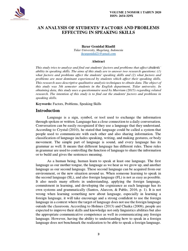 An Analysis of Students' Factors and Problems Effecting in Speaking ...