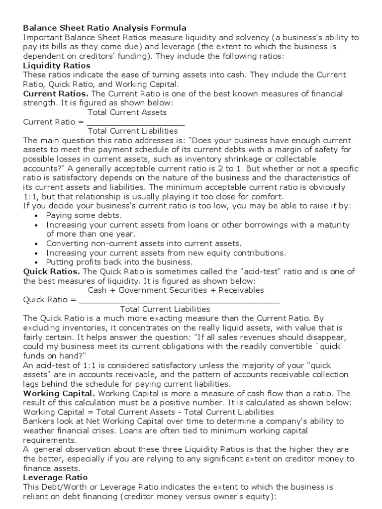 Essential Balance Sheet Ratios Explained | PDF | Equity (Finance) | Revenue