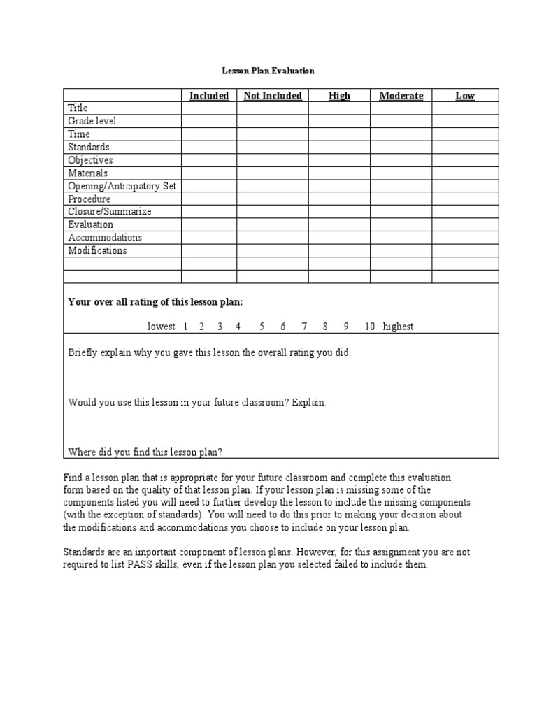 Lesson Plan Evaluation Criteria Guide | PDF | Self-Improvement