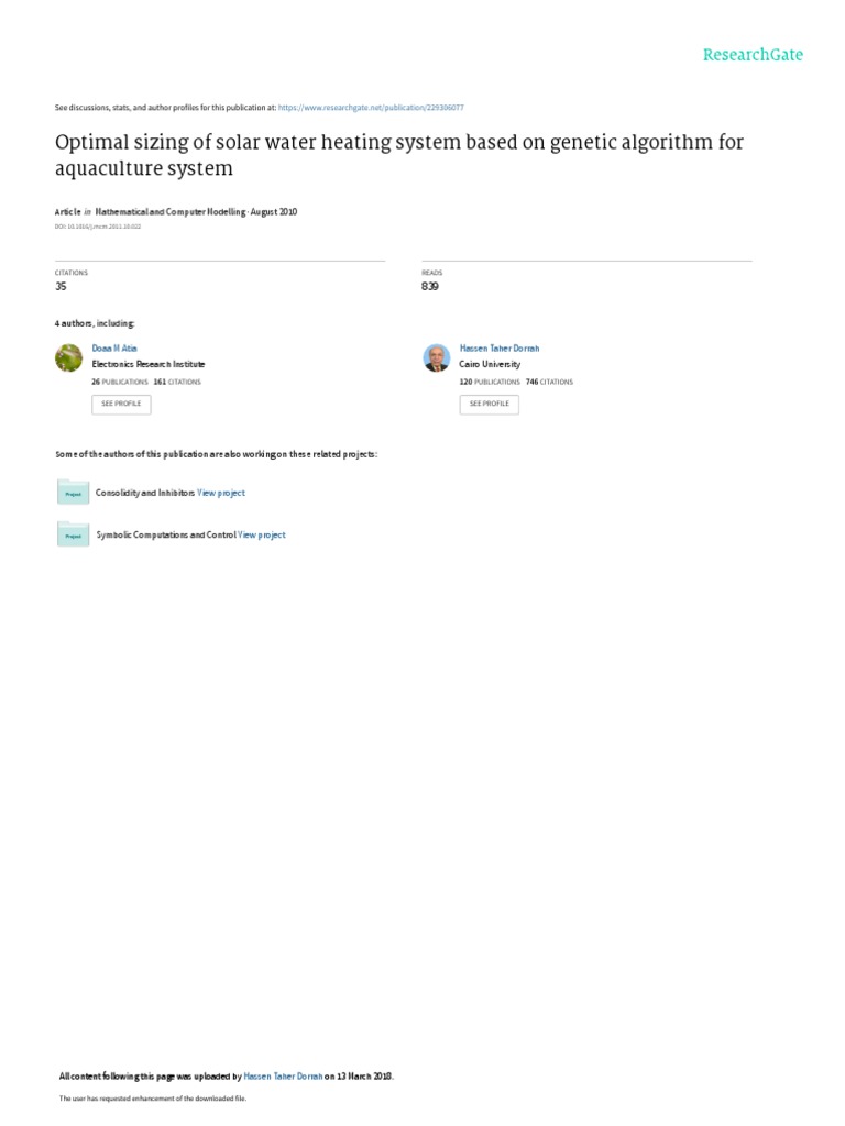 Solar Heating System Sizing for Aquaculture | PDF | Genetic Algorithm ...