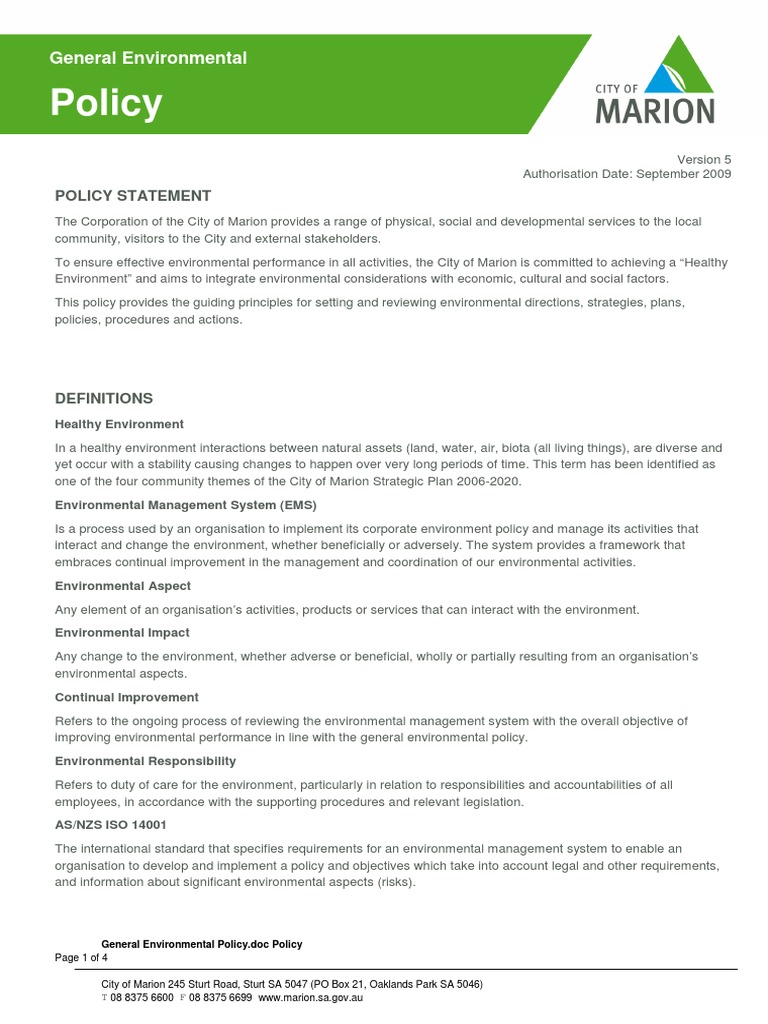 Marion's Environmental Policy Overview | PDF | Environmental Resource ...