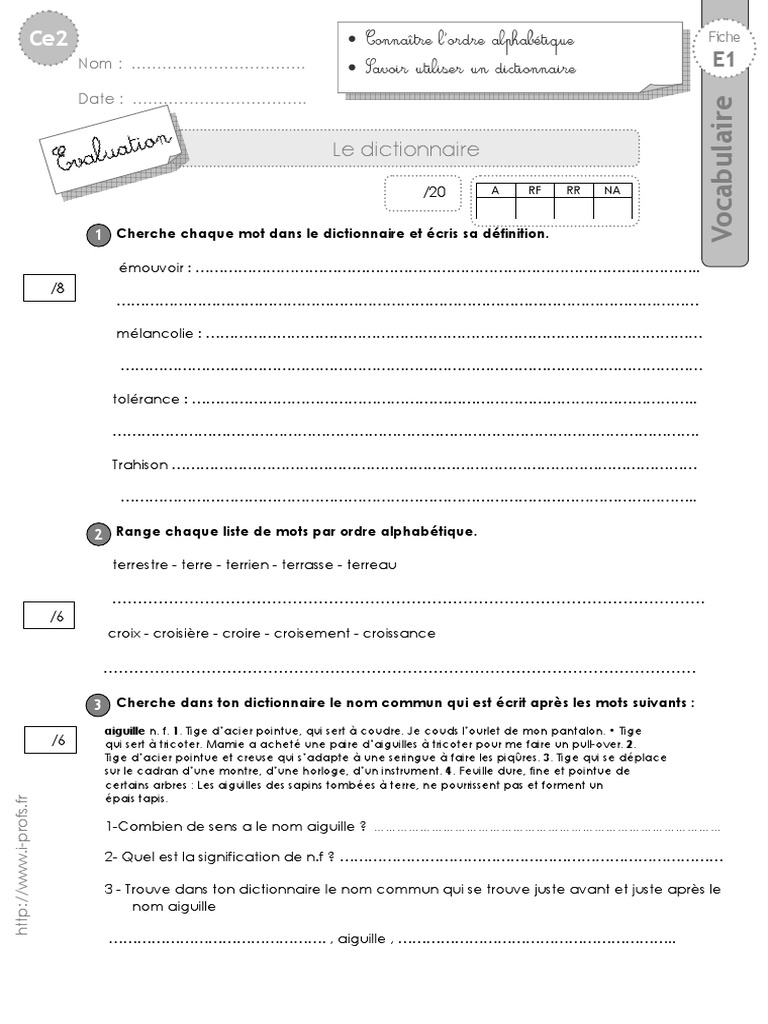 Chercher Dans Le Dictionnaire Ce2 Ce2 Evaluation Dictionnaire | PDF | Bien-être | Médical