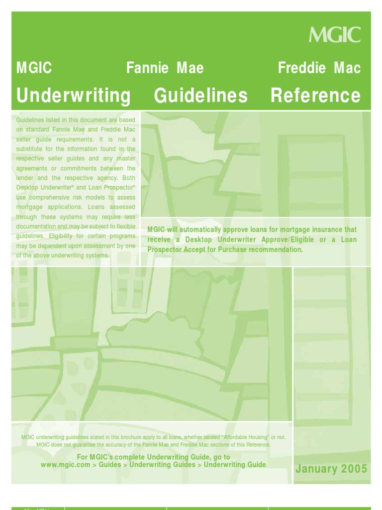 Freddie Mac & Fannie Mae and MGIC Underwriting Guidelines PDF Loan