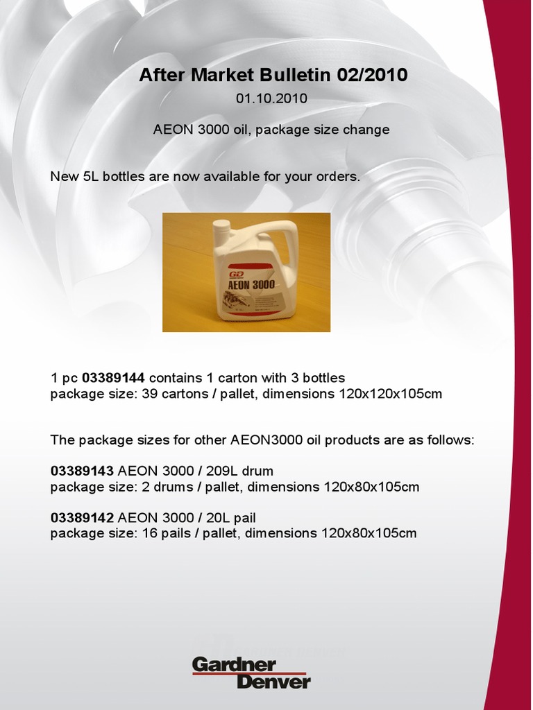 AEON 3000 Oil Package Size Update | PDF