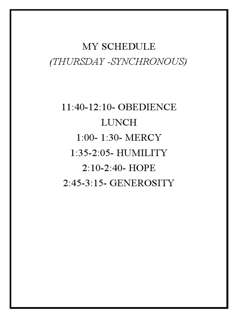 Tomorrow's Schedule Overview | PDF | Wellness