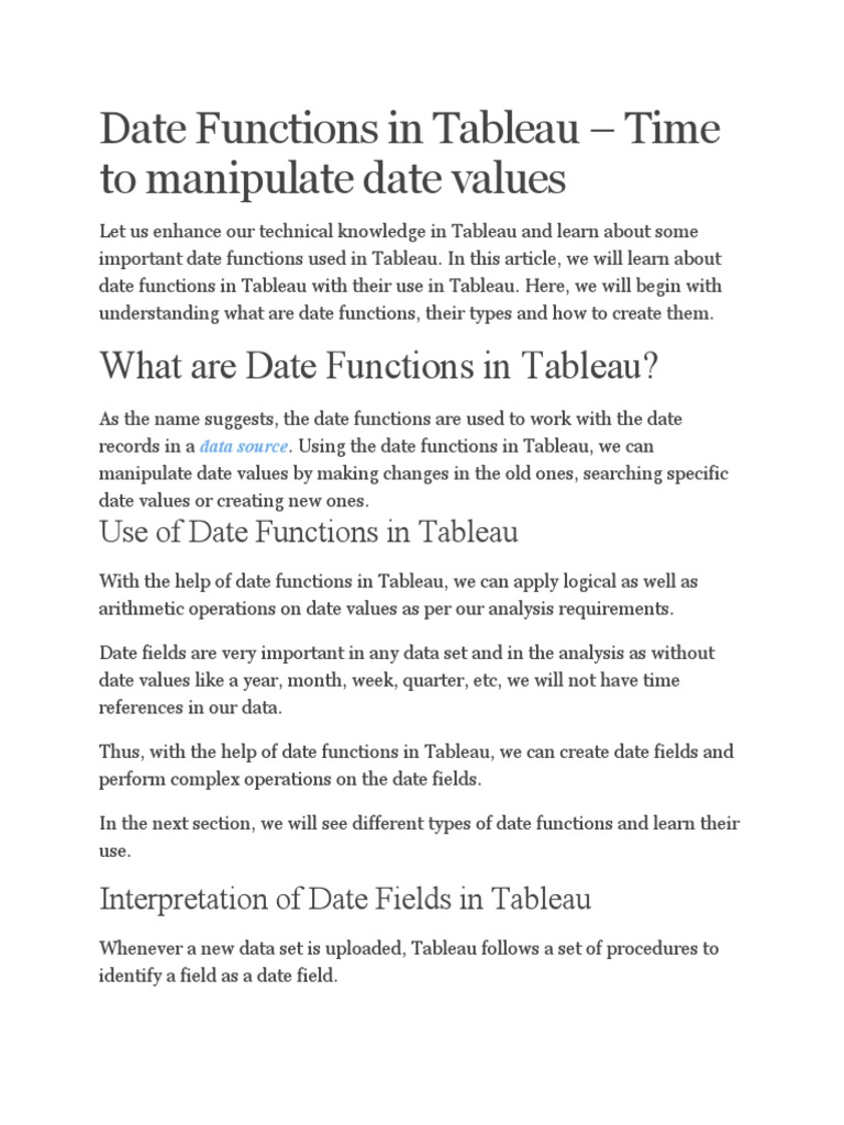 Tableau Date Functions Guide | PDF | Parameter (Computer Programming ...