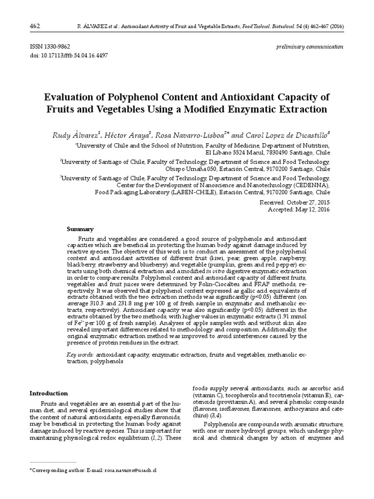 Polyphenol and Antioxidant Analysis of Fruits | PDF | Polyphenol ...