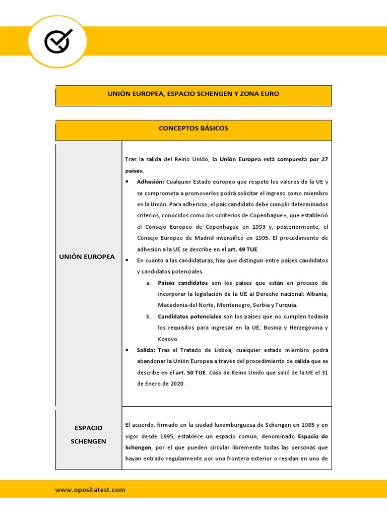 Esquema de Unión Europea, Espacio Schengen y Zona Euro PDF | PDF | Zona