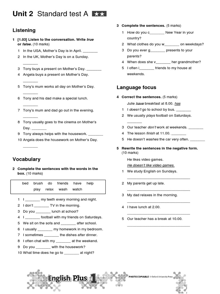 Unit 2 Standard Test A: Listening | PDF | Vocabulary | Linguistics