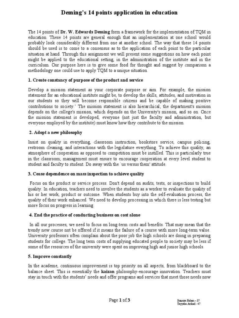 Deming 14 Education | National Education