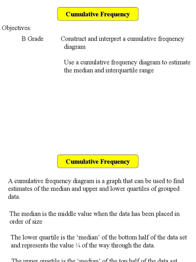 Cumulative Frequency and Quartiles Guide | PDF | Quartile | Teaching ...