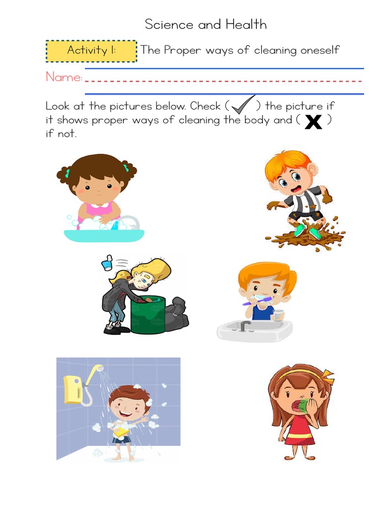 Proper Body Cleaning Worksheet for Kids | PDF