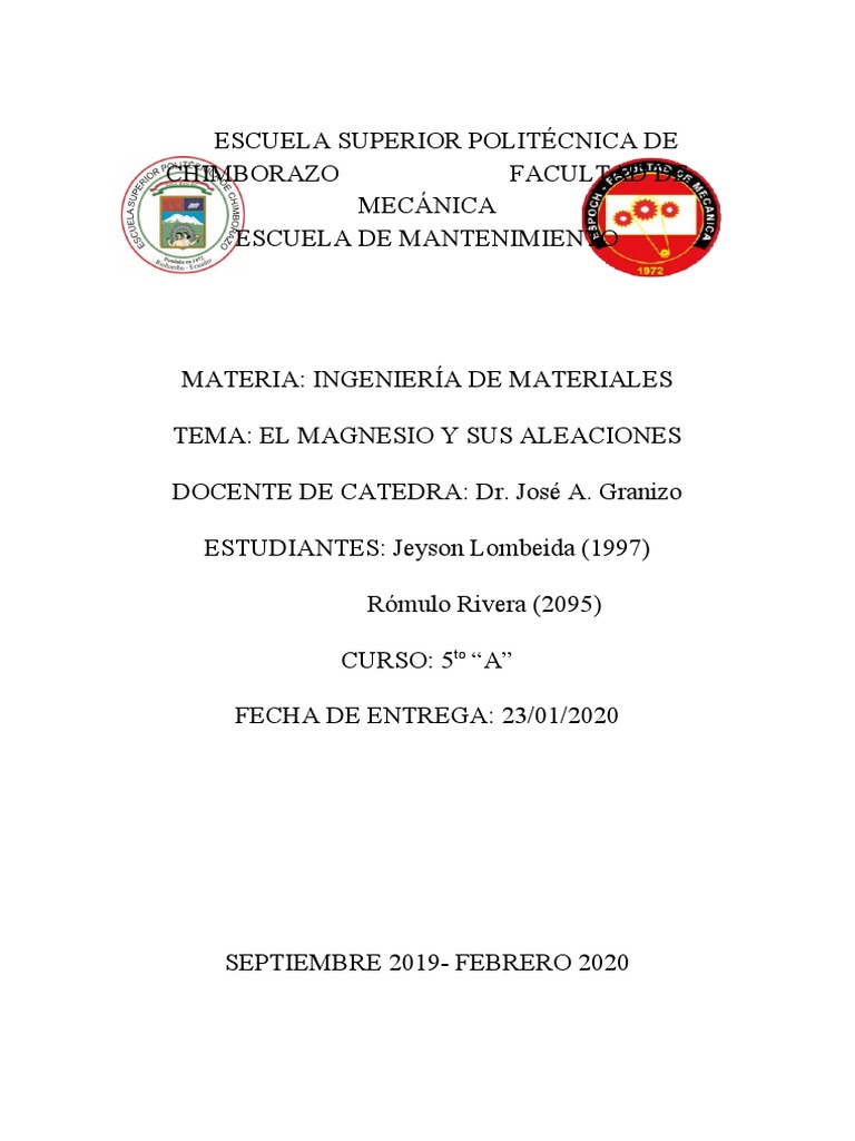 Magnesio y Sus Aleaciones PDF Magnesio Rieles