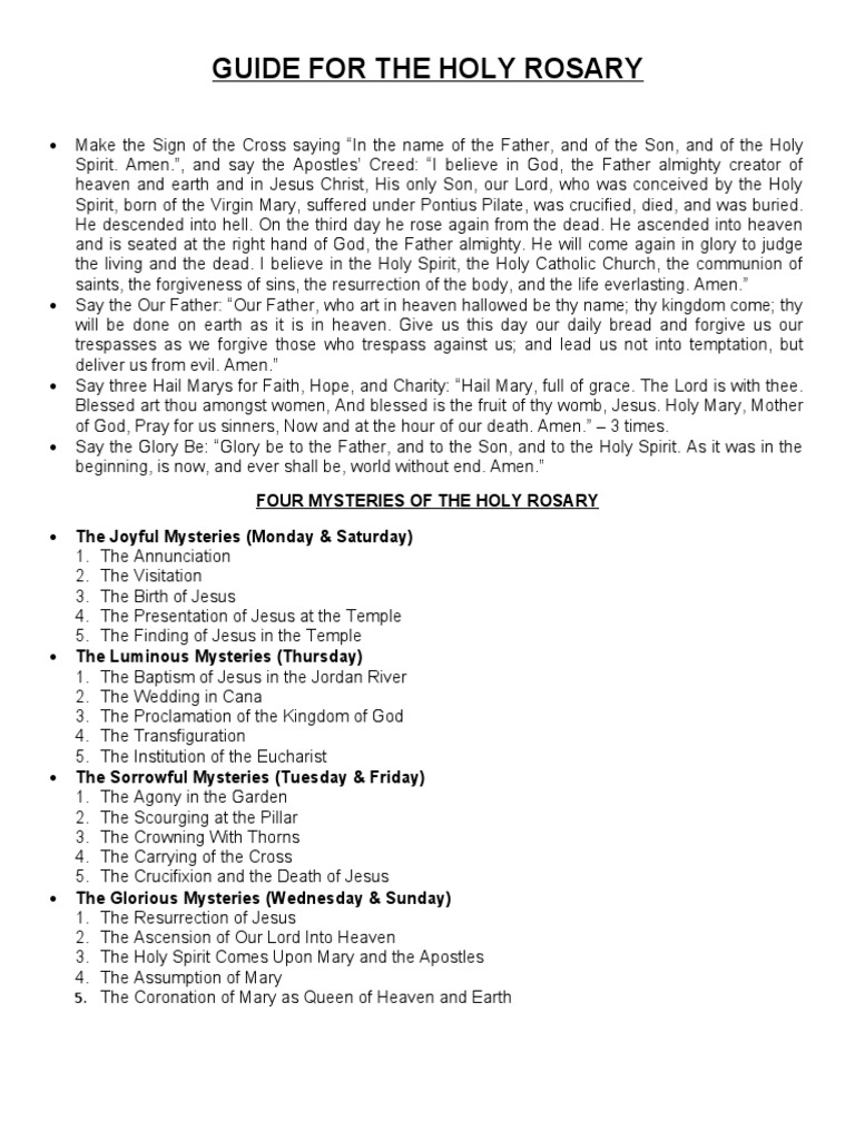 Holy Rosary Guide: Four Mysteries | PDF | God The Father | Lord's Prayer