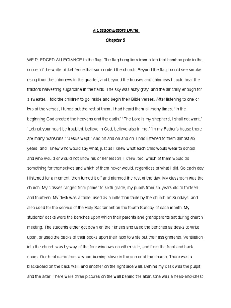 Chapter 5 Summary A Lesson Before Dying PDF Hand