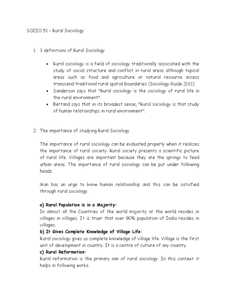 Importance of Rural Sociology Explained | PDF | Sociology | Reality