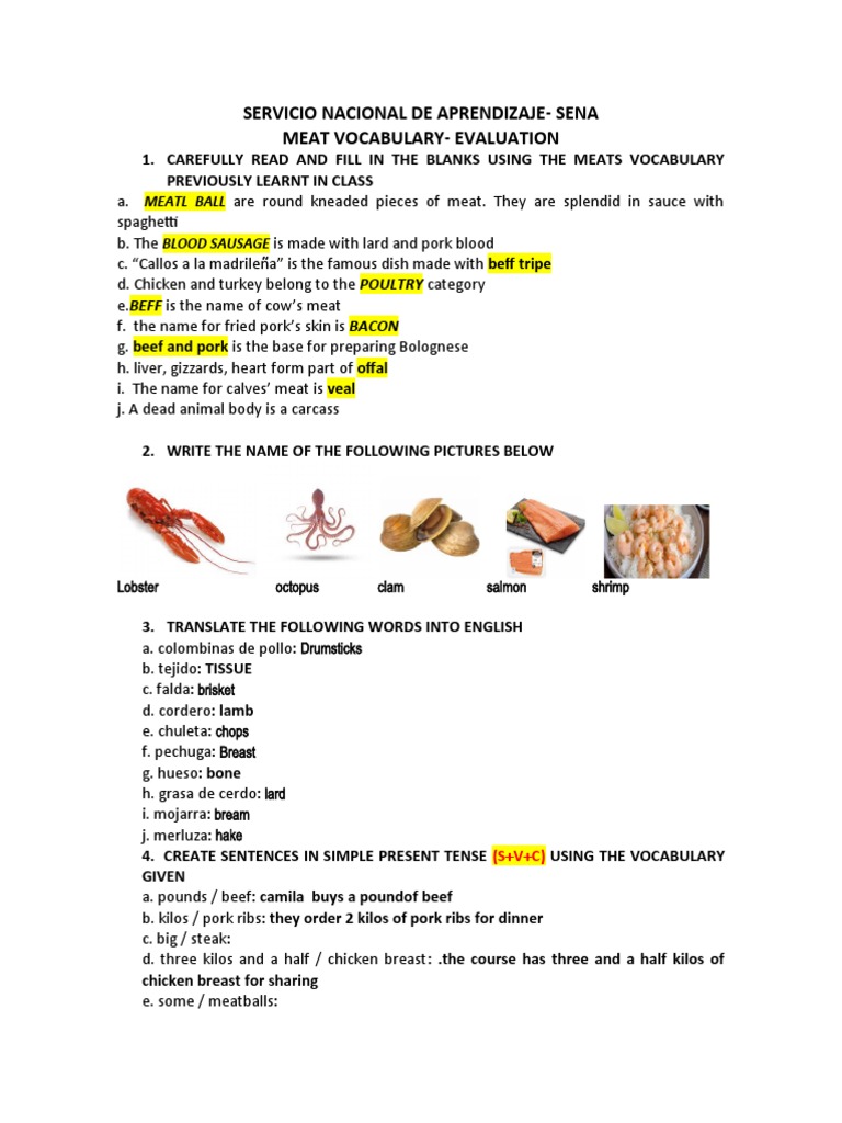 Evaluation About Meats (1) - Complete | PDF