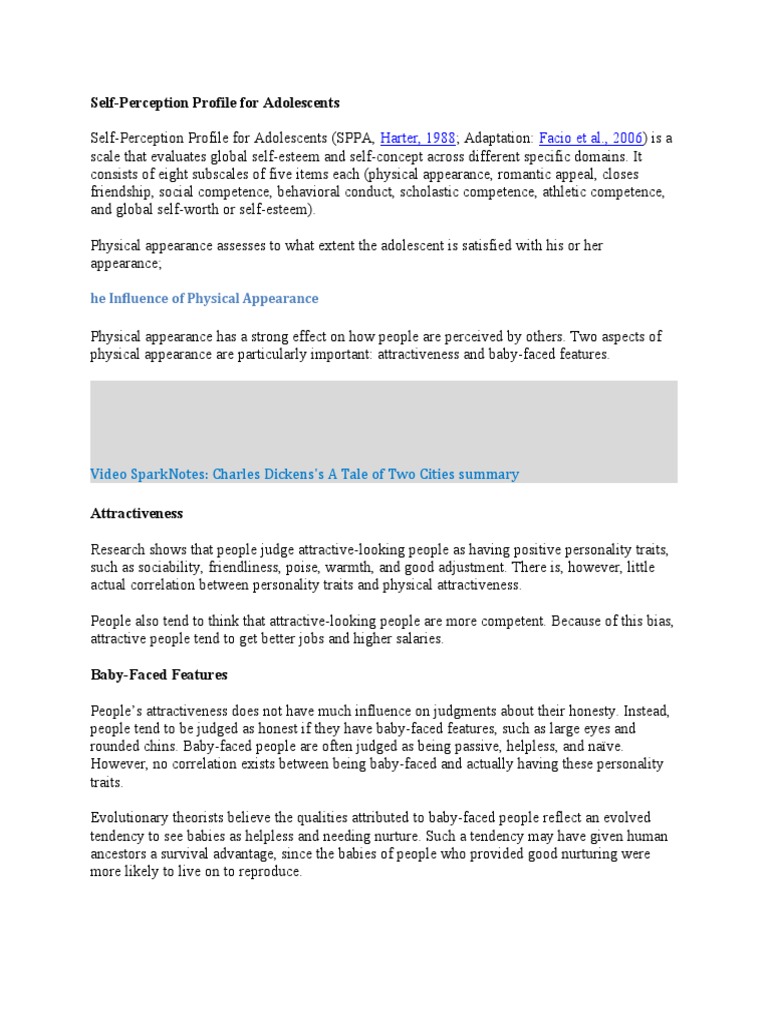 Self-Perception Profile For Adolescents: Harter, 1988 Facio Et Al ...