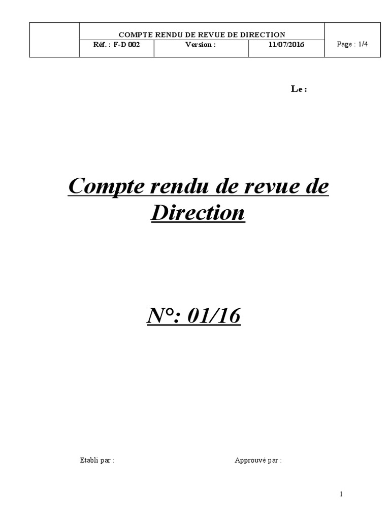 Compte Rendu Revue de Direction 2017 | PDF