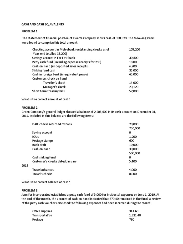 Cash and Cash Equivalents PDF Cheque Deposit Account