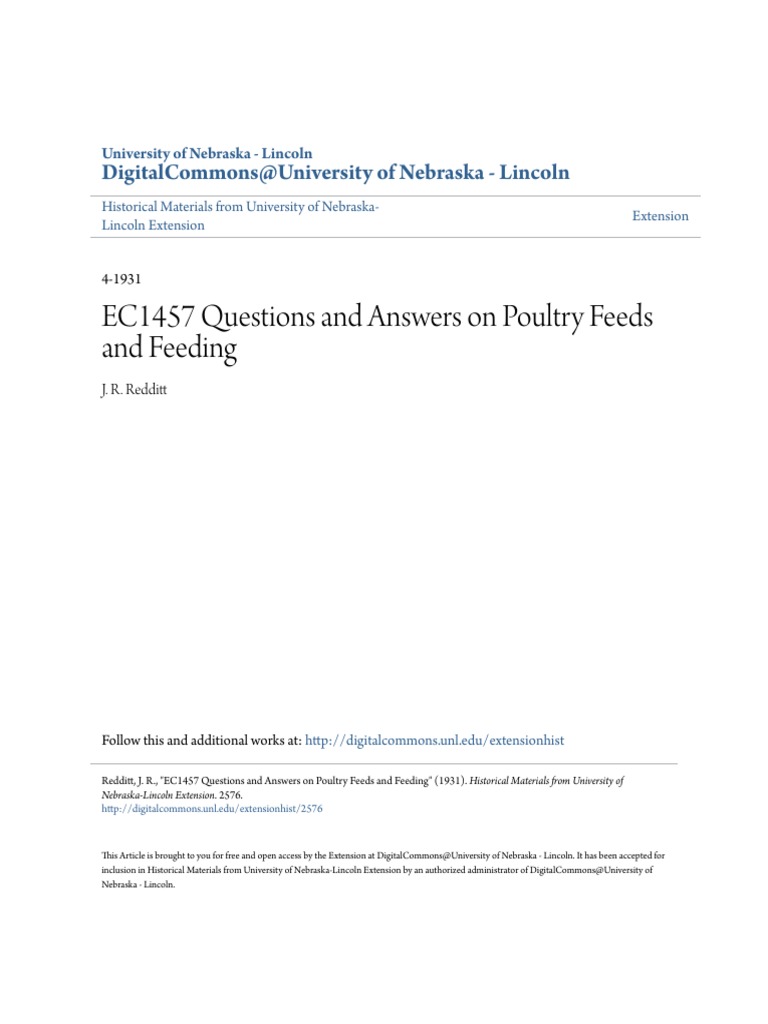 EC1457 Questions and Answers On Poultry Feeds and Feeding PDF