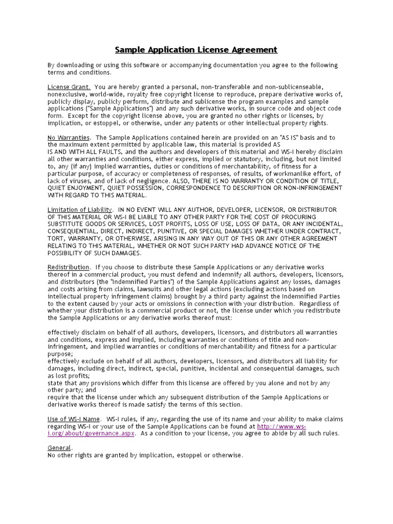 Sample Application License Agreement | PDF | License | Damages