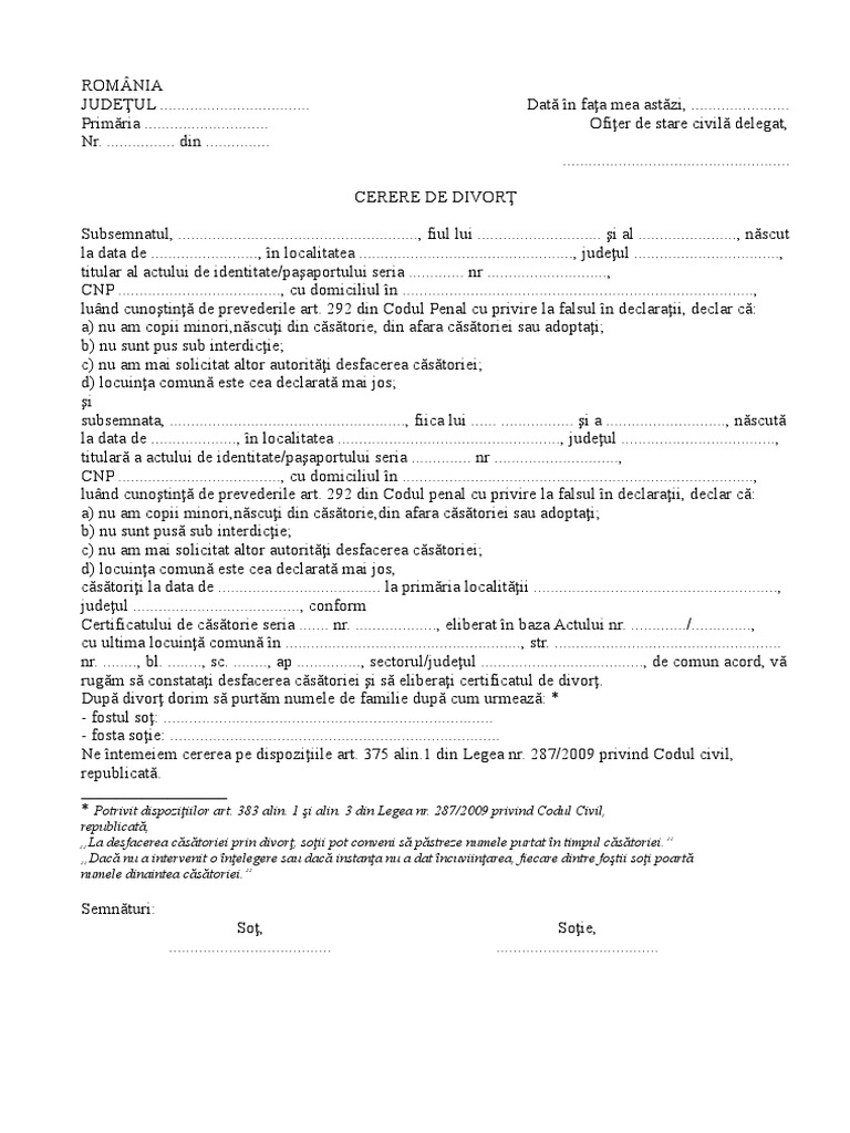 Cerere Divort PDF | PDF