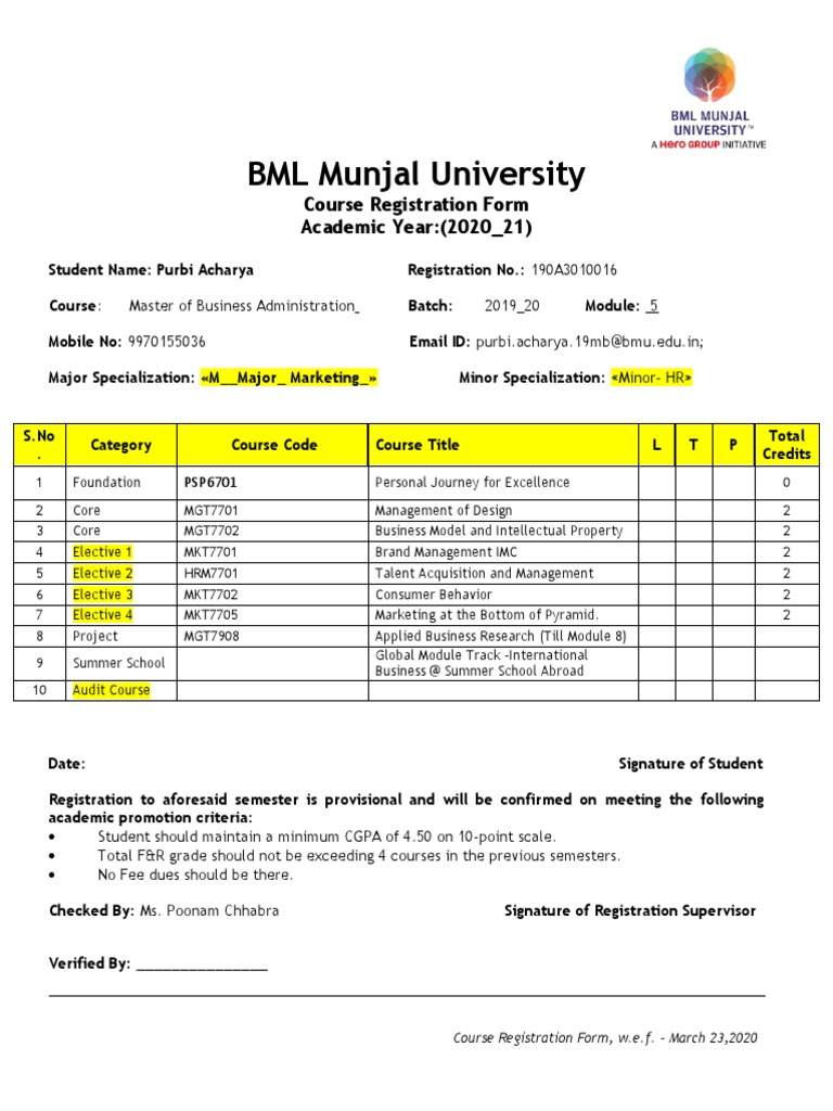 BML Munjal University Course Registration | PDF | Learning | Economies