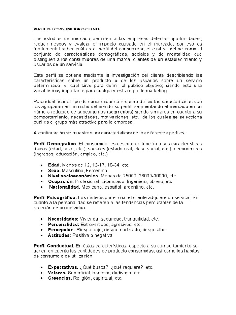 Análisis del Perfil del Consumidor | PDF | Cliente | Los consumidores